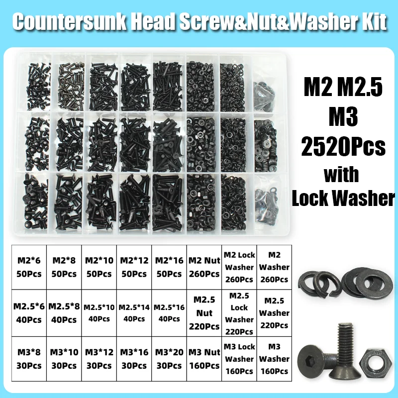 3045/Set m2 m2, 5 m3 m4 m5 m6 m8 Kohlenstoffs tahl Sechs kant Sechs kant Flach kopf Senk kopfs ch rauben Schrauben Schrauben Mutter Unter leg scheibe Sortiment Kit – Detail 8