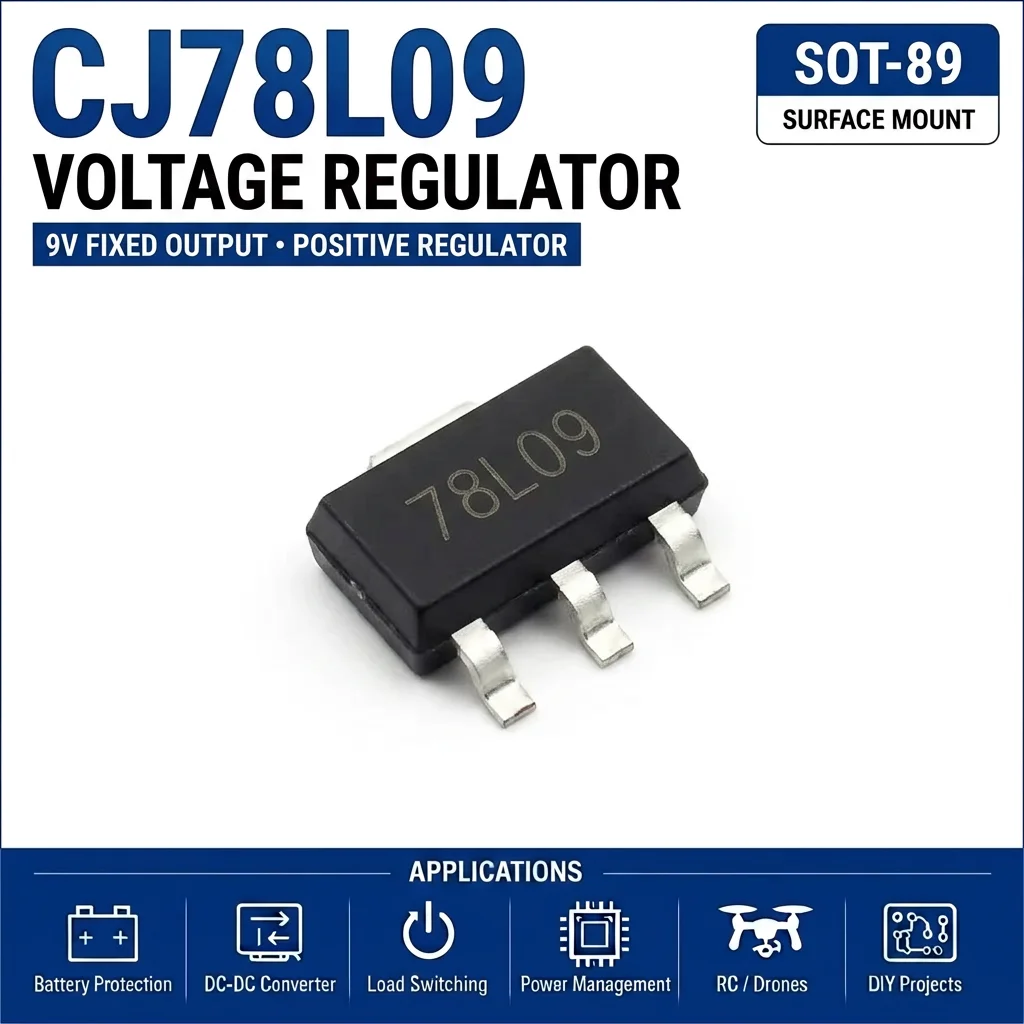 (100 pcs) CJ78L09 SOT-89 (Marking 78L09) Positive Voltage Regulator 9V 100mA