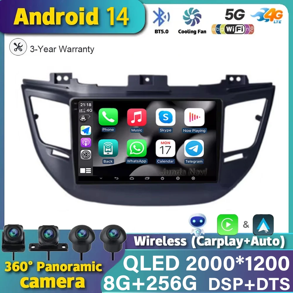 Android 14 Video Player For Hyundai Tucson IX35 3 2015 2016 2017 2018 Car Radio 4G WIFI Multimedia Navigation GPS Stereo Carplay