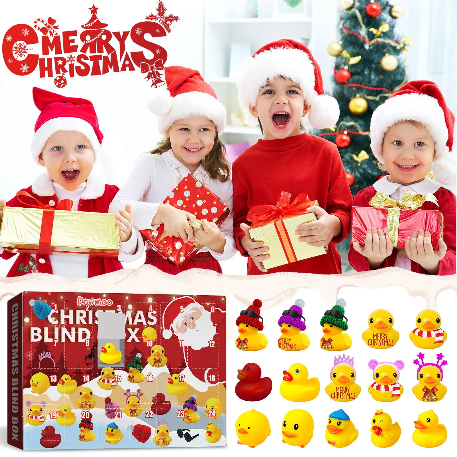 Weihnachts-Adventskalender, 24-Tage-Countdown, gelbe Ente, Blindbox, DIY, Weihnachtsatmosphäre, Dekoration, Überraschungsgeschenk, Blindbox
