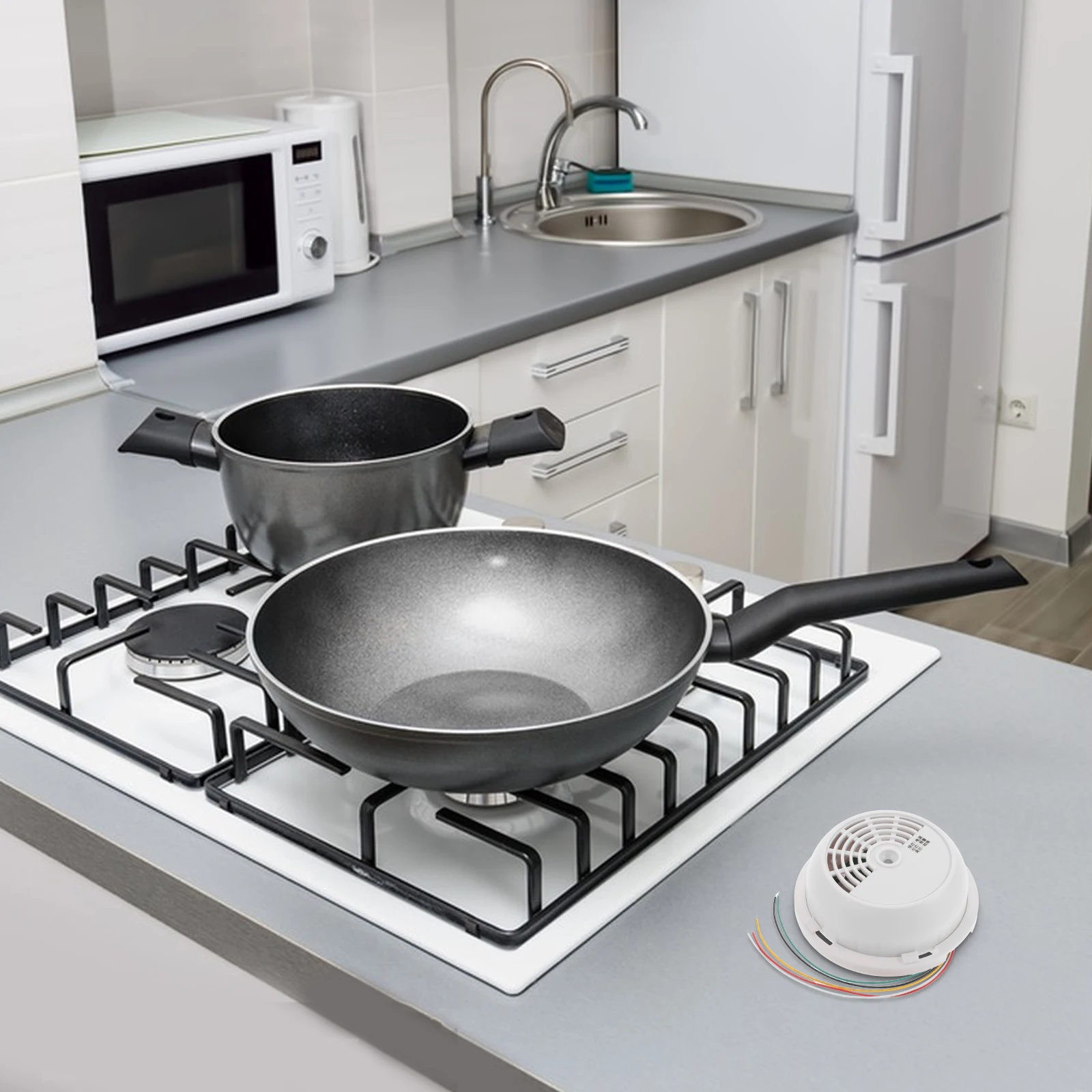 

Leakage Alarm Home Kitchen Gas Sensor Propane Alarm Smoke Tester White Operated High Sensitivity for Apartment