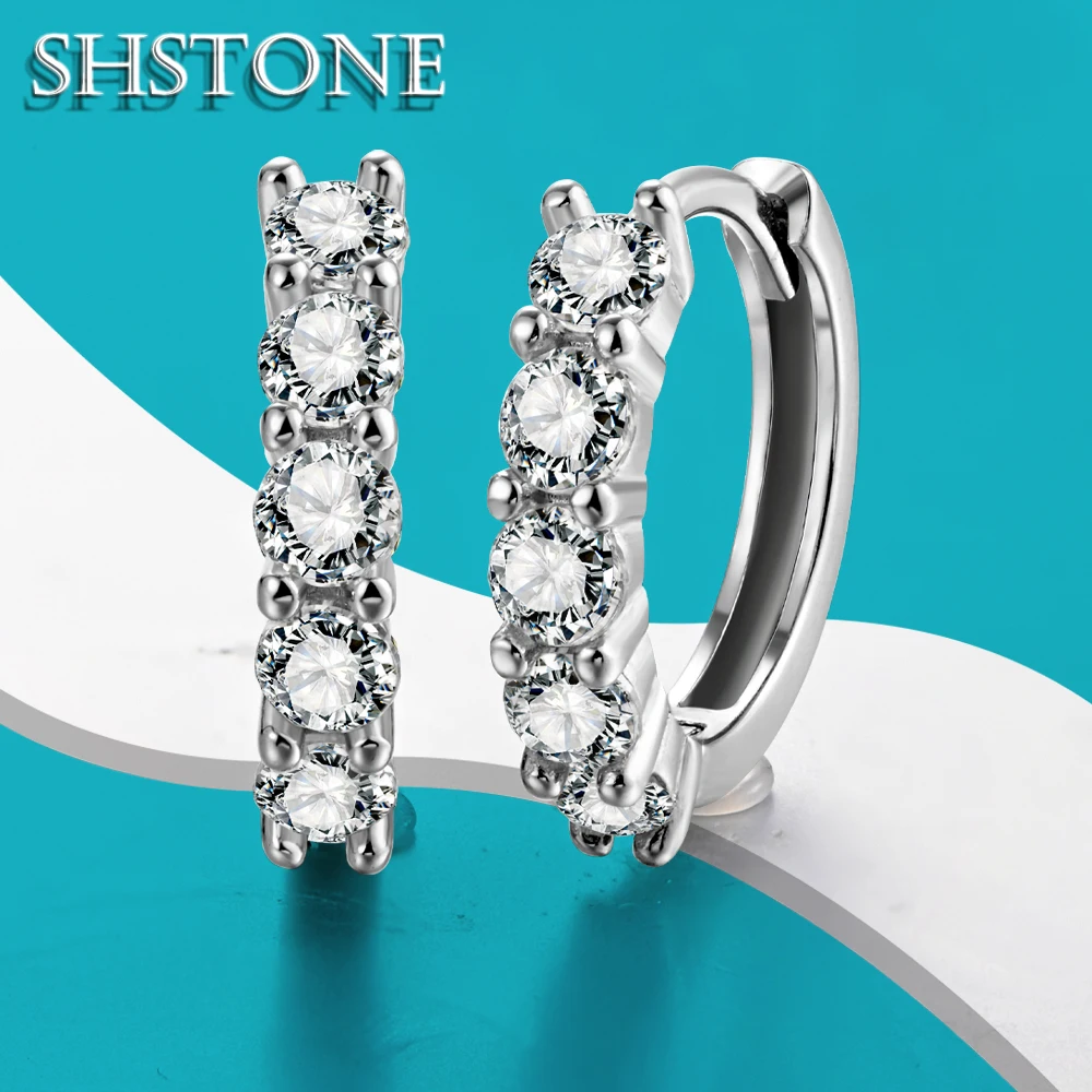 SHSTONE anting-anting berlian Moissanite warna D 0,1ct 3mm anting-anting berlian asli 925 Sterling Sliver jepit telinga untuk hadiah perhiasan bagus pernikahan wanita