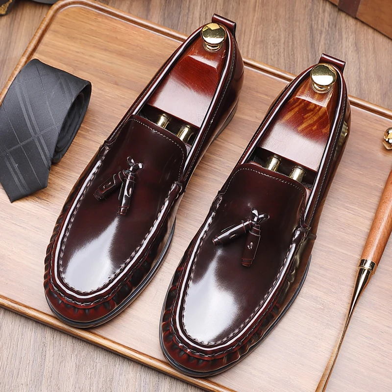 

Мужские лоферы из натуральной кожи в британском стиле, повседневные, деловые, на плоской подошве, с резиновой подошвой, на овчине, для ежедневной носки