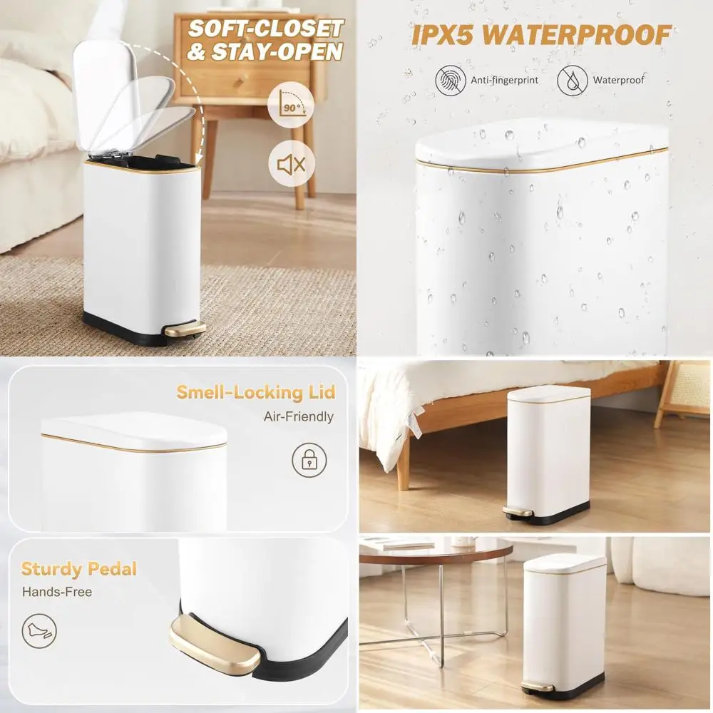 

Soft-Closing 3.5 Gallon Stainless Steel Bathroom Trash Bin with Removable Bucket, Suitable for Home and Office, Matte White Fini