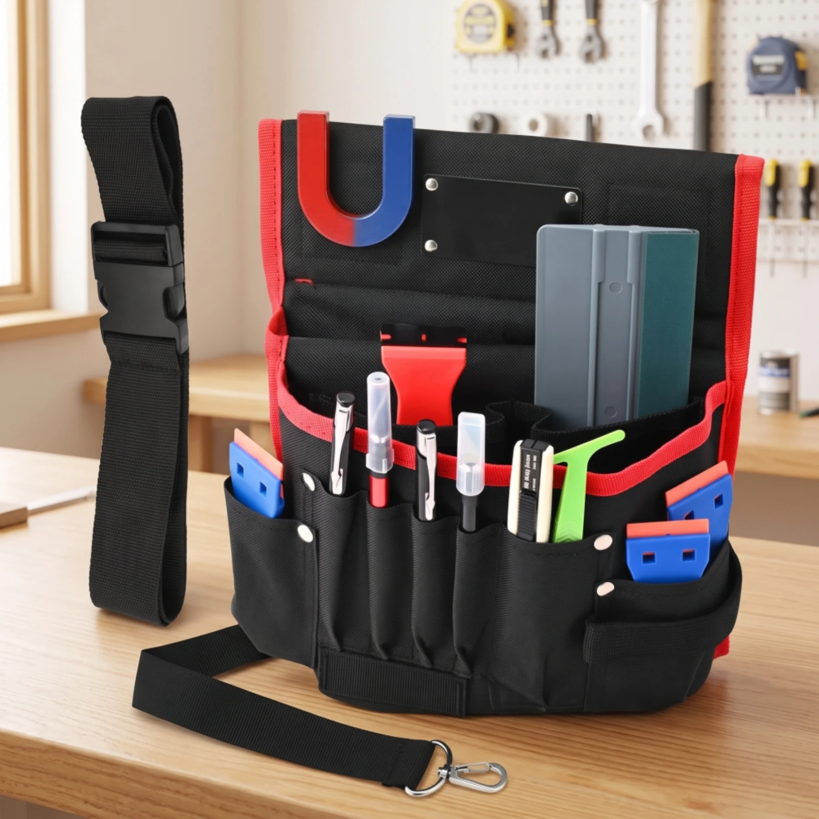 Tool Waist Bag Wearable Tool Pouch with Pockets Waist Bag with Belt Wear-Resistant Adjustable for Car Detailers