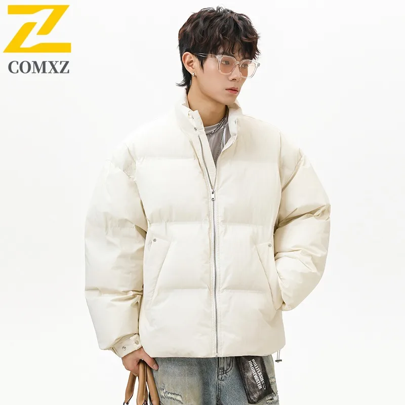 سترة COMXZ للرجال على الطراز الكوري مملوءة وياقة واقفة مريحة وسترات شتوية خفيفة الوزن ومريحة ذات لون سادة #2