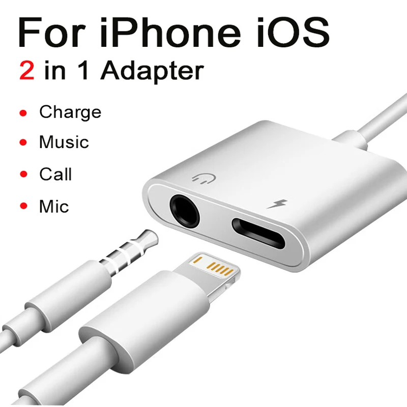 OTG Headphones Adapter 2 in 1 For iOS to 3.5mm Charging Jack Audio AUX Cable For iPhone 14 13 12 11 x Pro Max phone Accessories