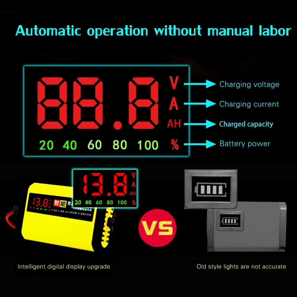 Full Automatic Motorcycle Car Battery Charger 12V 5A Smart Fast Power Charging for AGM GEL Wet Dry Lead Acid Digital LCD Display