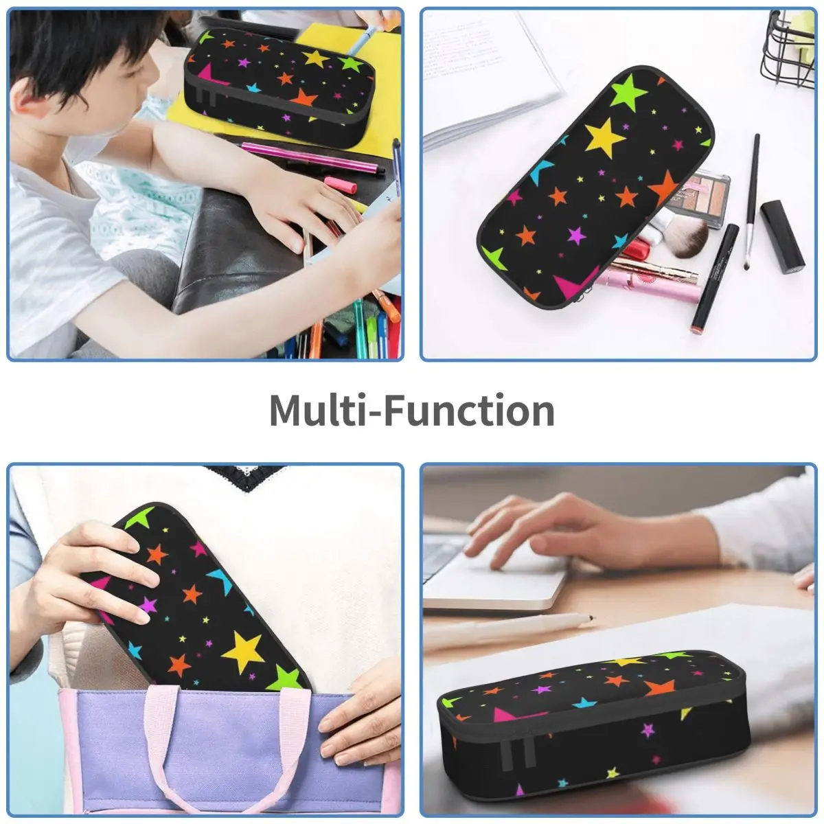 Colorful Neon Star Pattern Pencil Case Pencil Pouch Storage Stationery Supplies Large Capacity Pen Box Pencil Bag for Kids