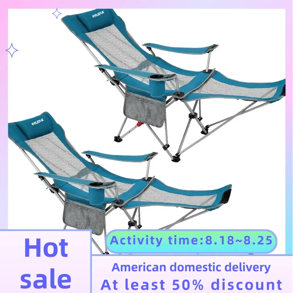 2-in-1 Reclining Camping Chair Lightweight Folding Camping Chair With Adjustable Backrest & Footrest Cup Holder Lawn Storage Bag