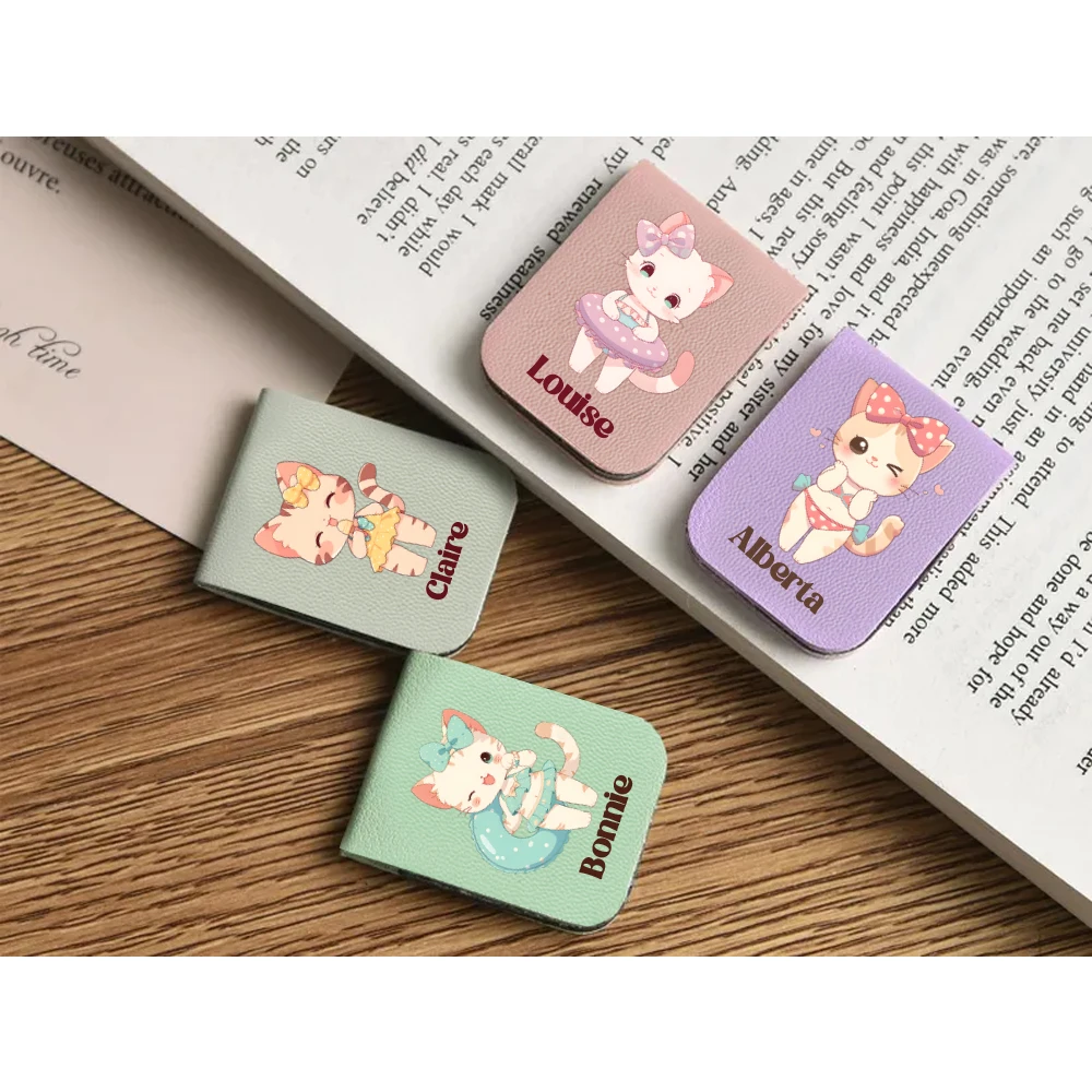 1pc Name Bookmark with cute cat,Custom Leather cute cat Bookmark,Personalized Magnetic Bookmark,Book Lover Birthday Gift