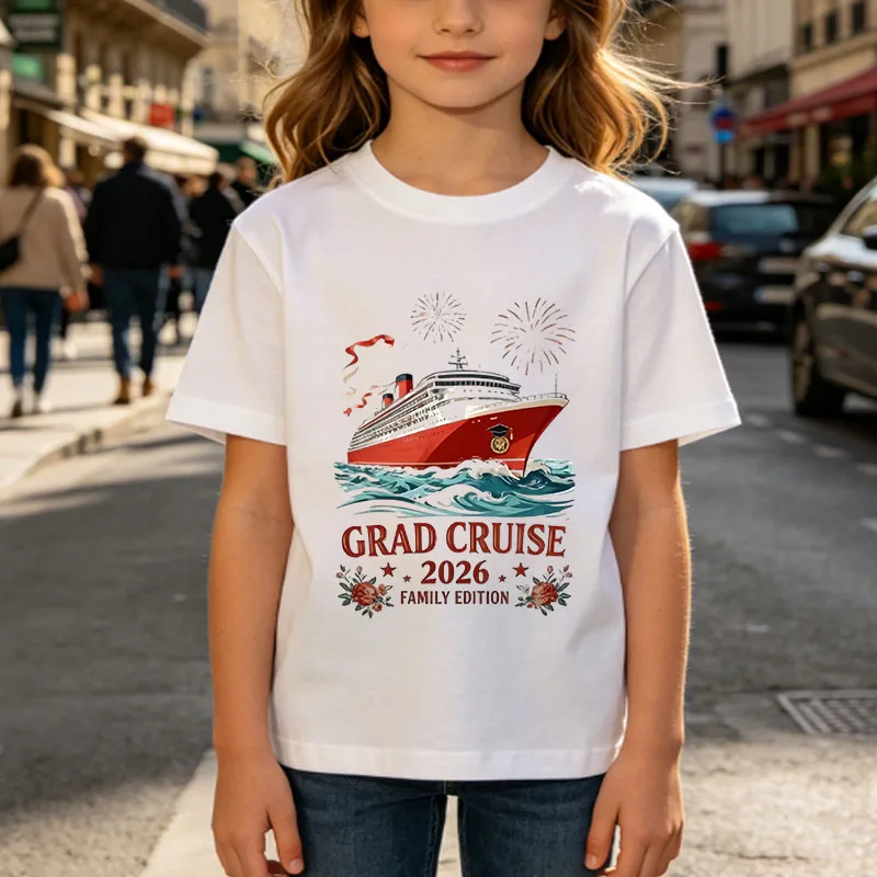 2026 New Graduation Season Family Matching T-shirt Kids' Short Sleeve White Tees Boys Casual O-neck T Shirts Girls Soft Clothes