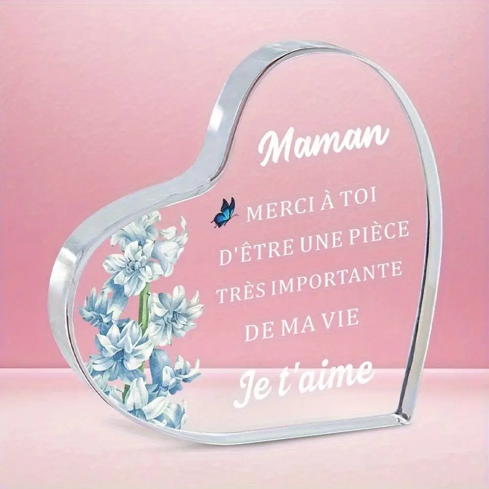 2D French Christmas Heart Acrylic Plaque Mom Birthday & Christmas Gift Desk Decor & Paperweight