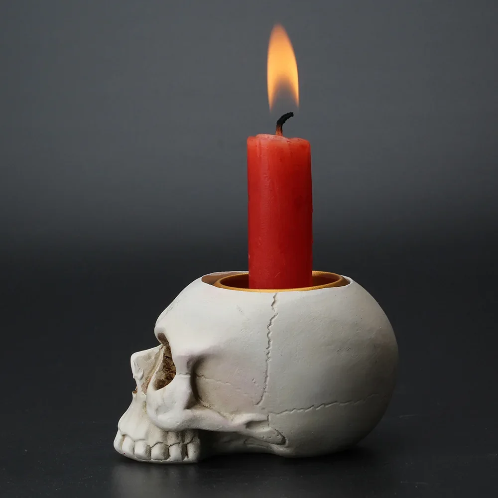 Halloween Skull Skeleton LED Candle Lamp Hand Candlestick Flame Light Ornament Horror Home Party Decoration Skull Ghost Decor