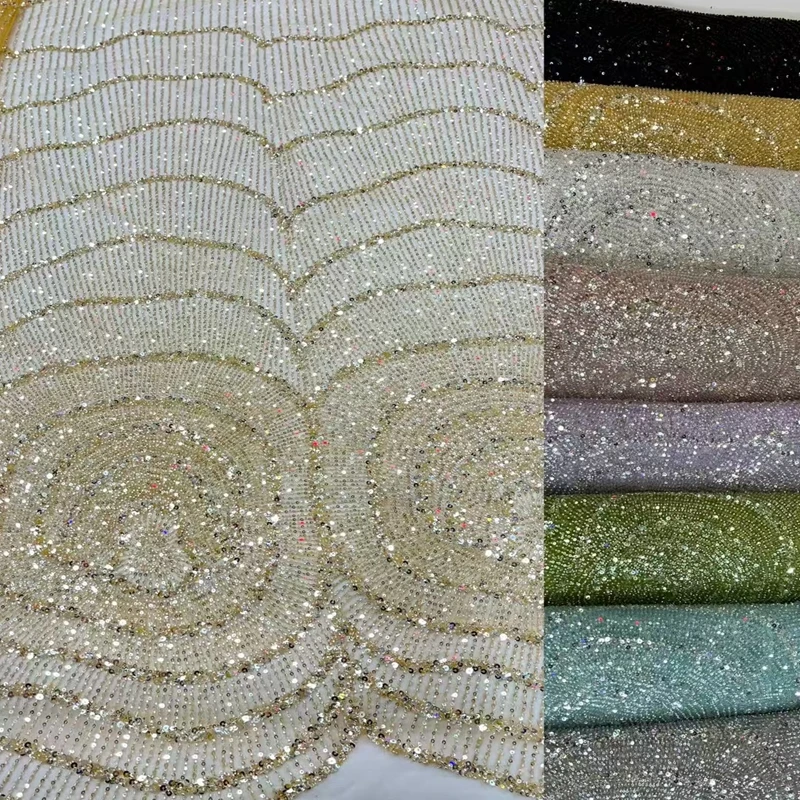 

Luxury African Sequins Lace Fabrics High Quality Embroidery French Nigerian Tulle Lace Fabric For Wedding Party Sewing TS2831