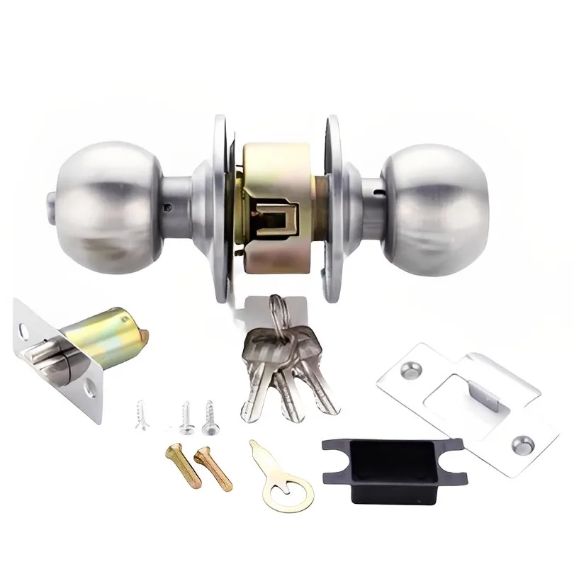 Stainless Ball Door Lock Door Handle Knob Stainless Steel Living Room Lock Hardware with Three Keys Round Shape Locking Gear