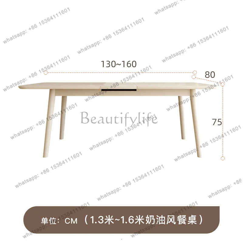 Factory Direct Sales French White Cream Style Pure White Slate Solid Wood Dining Table Retractable Dining Table