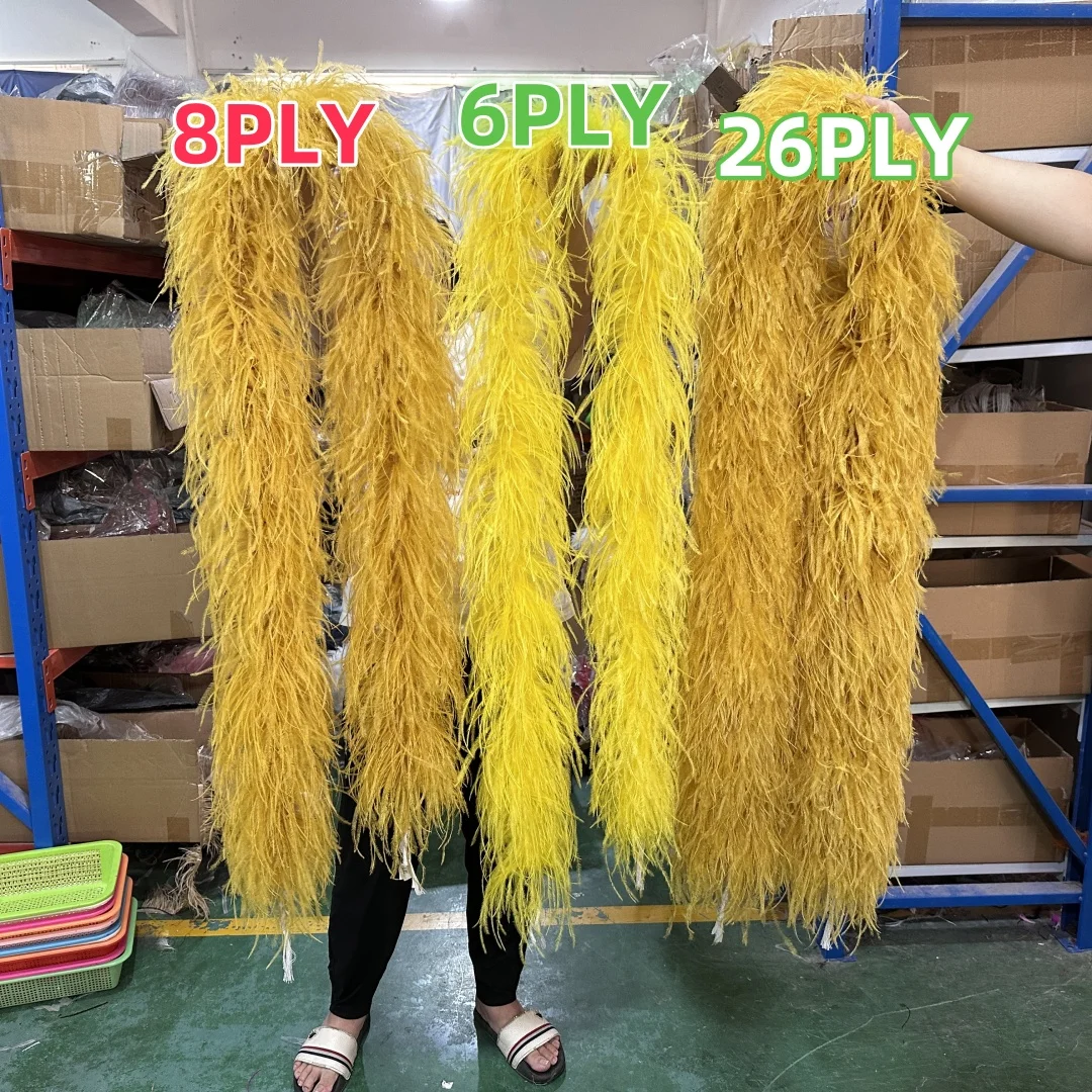 2Meter Golden Yellow Ostrich Feather Boas 6 8 10 26 35Ply Super Thick Feather Scarf Shawl Dress Clothing Sewing Plume Trim Decor