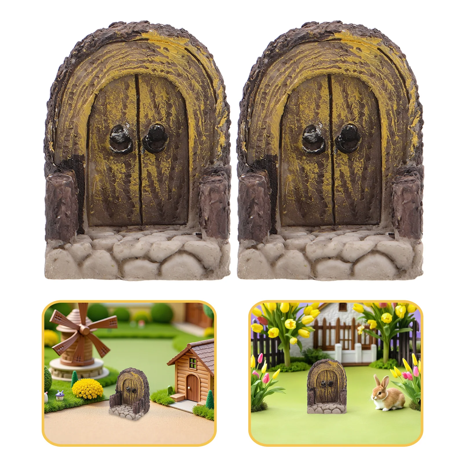

2Pcs Miniature Wooden Fairy Door Natural Arched Design Door for Micro Landscape Bonsai Yard Art Outdoor Fairy Garden