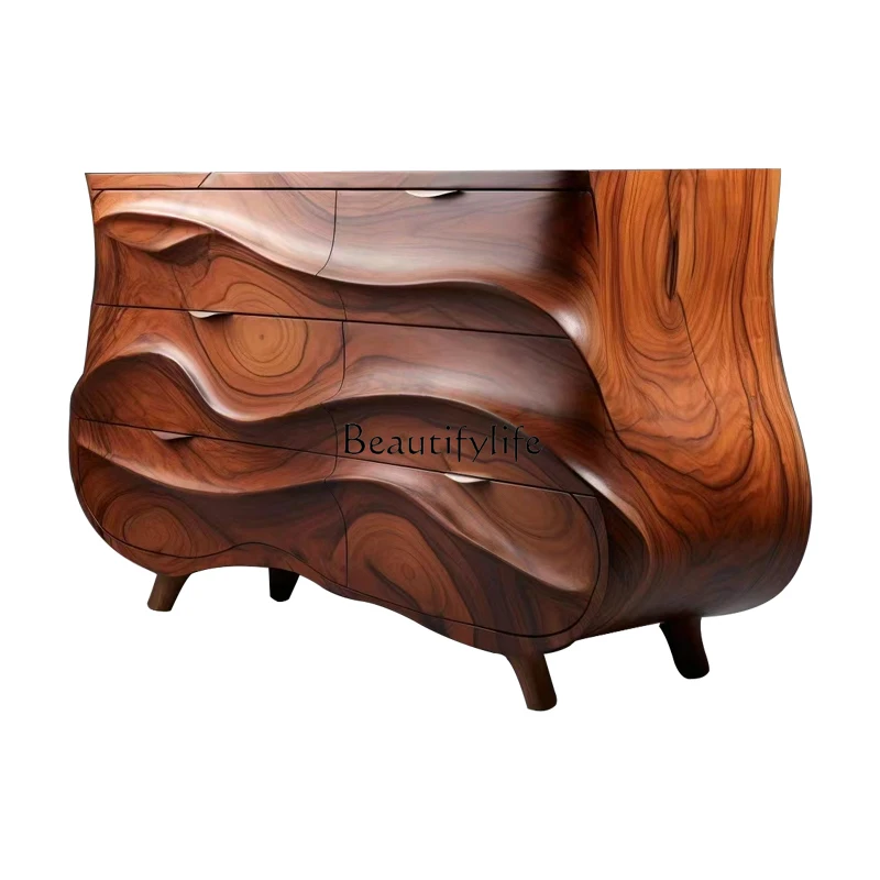

**Medieval solid wood porch cabinet designer creative storage walnut high-end side cabinet