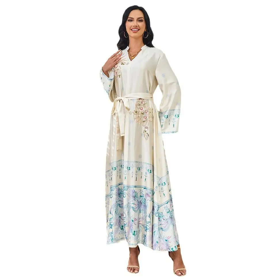 

Оптовая продажа, Новое поступление, OEM, Дубай, Ближний Восток, платье, турецкий белый галстук-бабочка, декоративный халат, большое свободное платье, торжественное платье