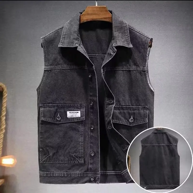 

Мужской джинсовый жилет свободного кроя в стиле пэчворк, американский рабочий стиль, с защитой плеч, износостойкий, молодежный, модный