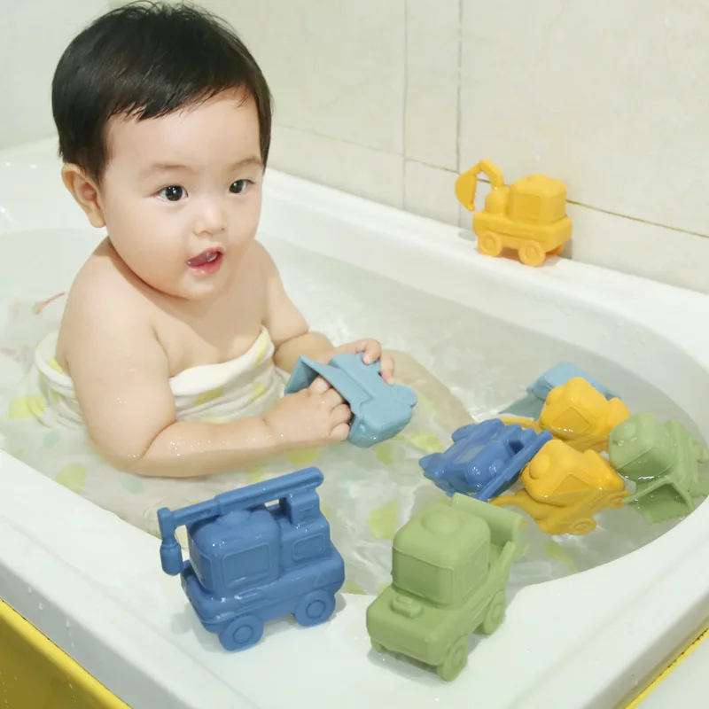 Baño para niños, coche de ingeniería, silicona, salpicaduras, baño de bebé, juguetes flotantes para baño