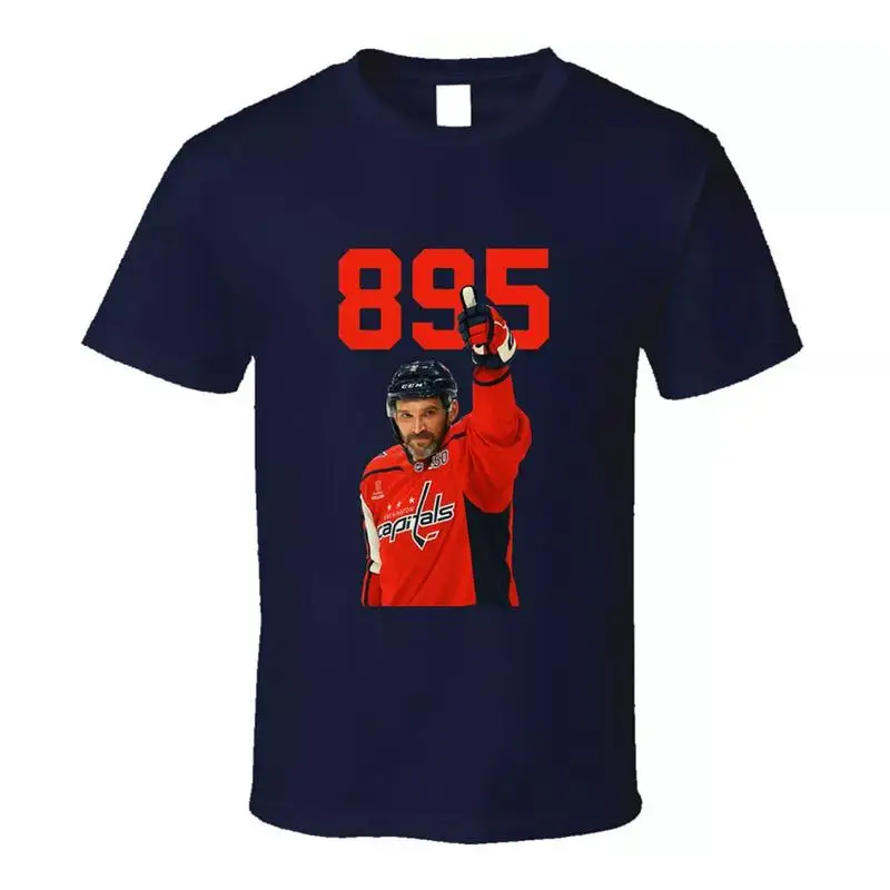 Хоккейная футболка Ovechkin 895 Celebration Goal Score Record, темно-синяя, S 5XL