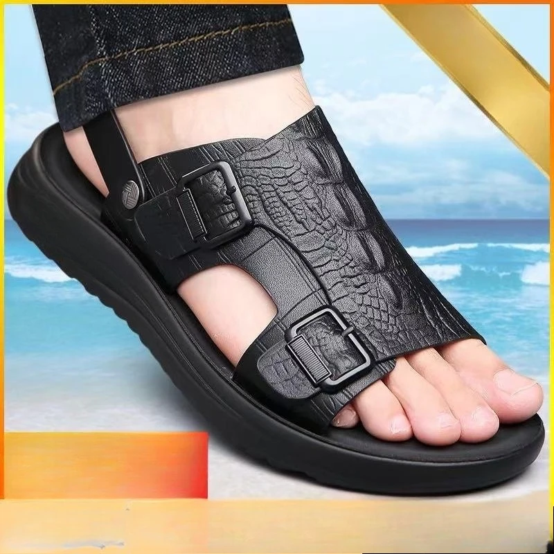 Men's Driving Sandals - Waterproof Anti-Slip Soft Sole Beach Shoes, Summer Indoor/Outdoor Dual-Use Comfort Slide Flip Flops