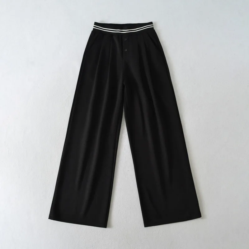 Casaul Style Sports Casual Pants Long Pants For Women Waist Stripe Patchwork Slimming Versatile Wide-Leg Pants Floor-Length 1Y1L