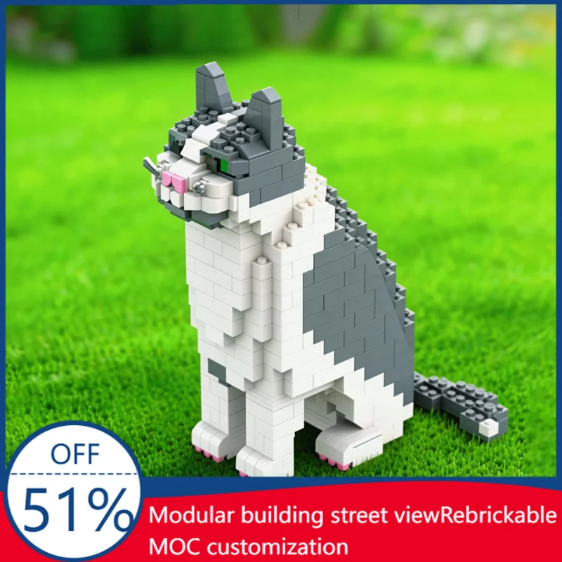 

623 Parts Round Face Cat Figure Model Building Blocks Kids Diy Educational Assembly Girl Display Toy Birthday Customized Gifts