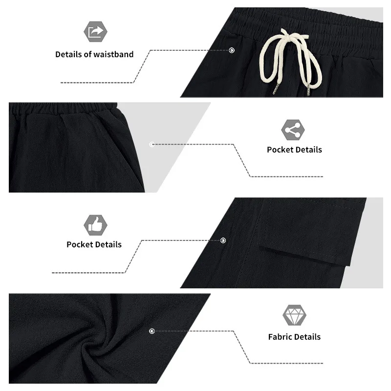 Amerikanische Multi-Pocket-Overalls für Herren, Outdoor-Sport und Freizeit, lockere, einfarbige Leinen-Overalls, Fünf-Punkt-Shorts – Detail 16