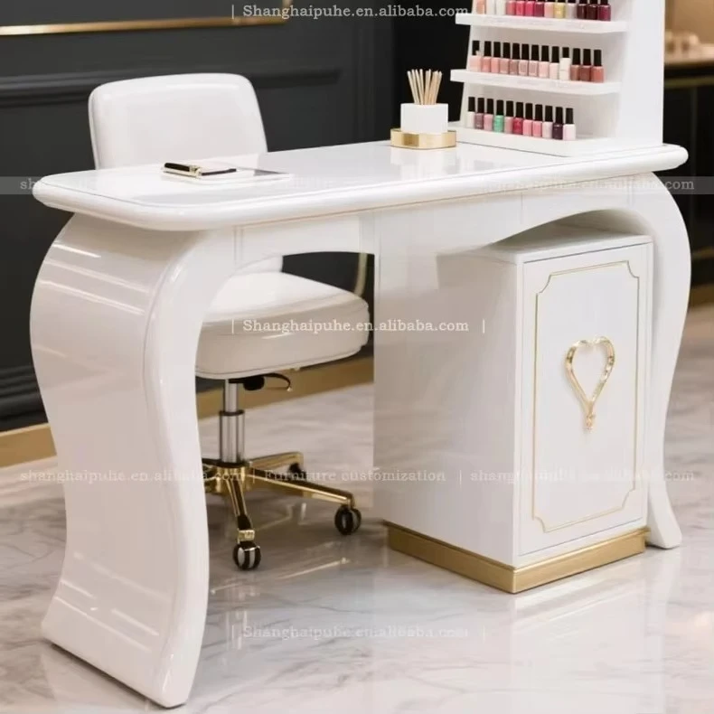 Ladies Salon Nails Table Golden Black Or White Custom Made Baroque Nail Table And Chair Sets Light Luxury Design Customization