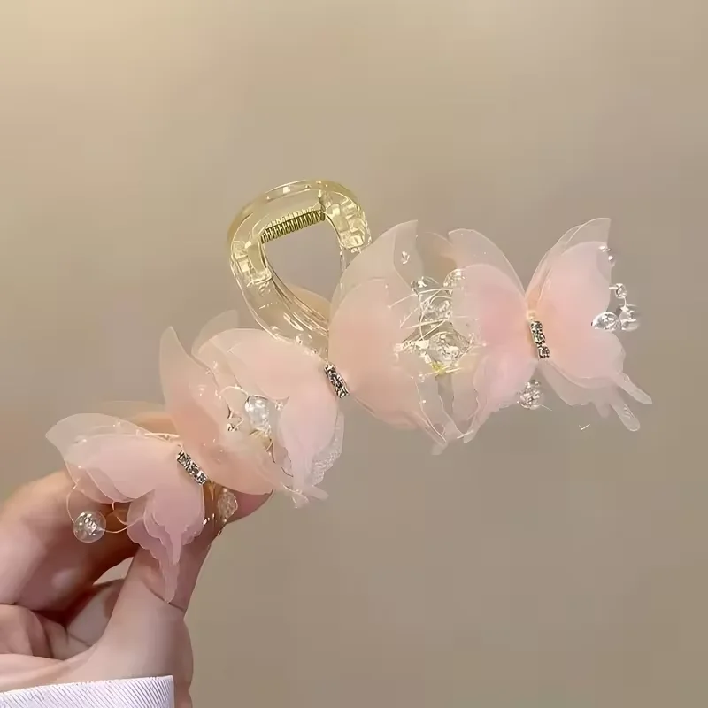 رائعة لؤلؤة فراشة كراب الشعر مخلب الفتيات الحلو الوردي زهرة دبوس الشعر ذيل حصان مقاطع الشعر سميكة إكسسوارات الشعر للنساء