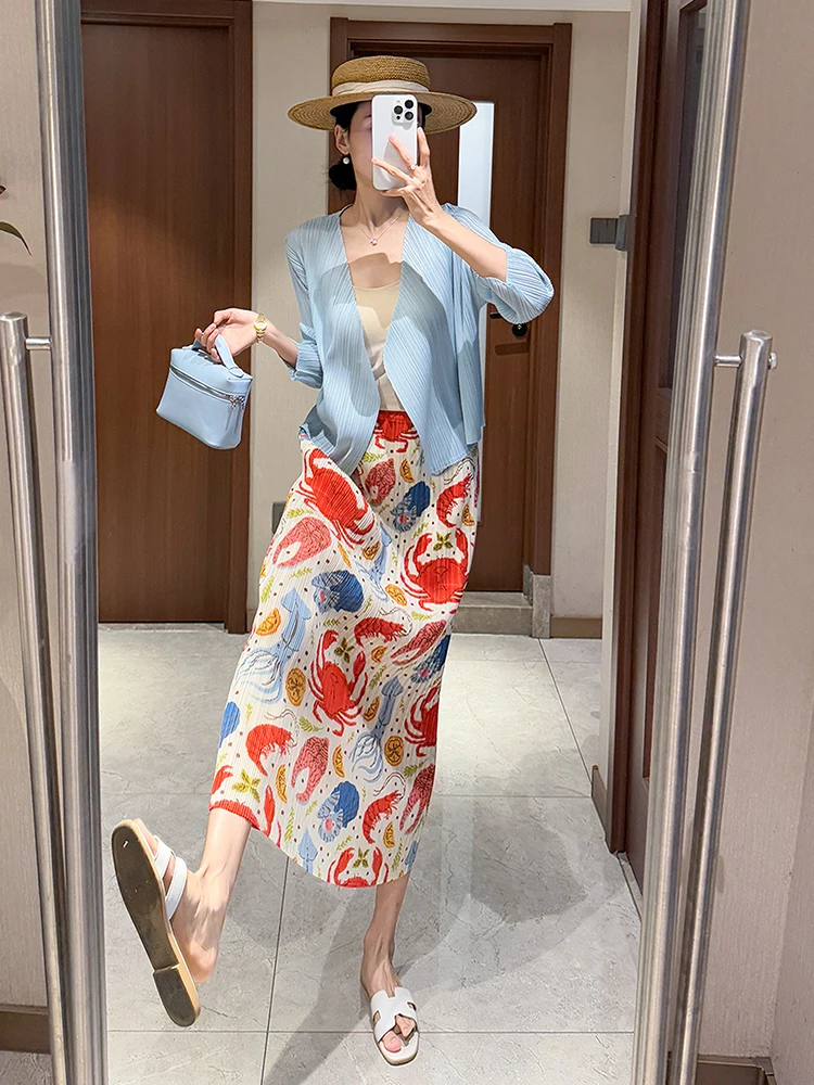 

Miyake Pleated Printed Half Skirt 2025 Summer New Peplum Loose Half Skirt