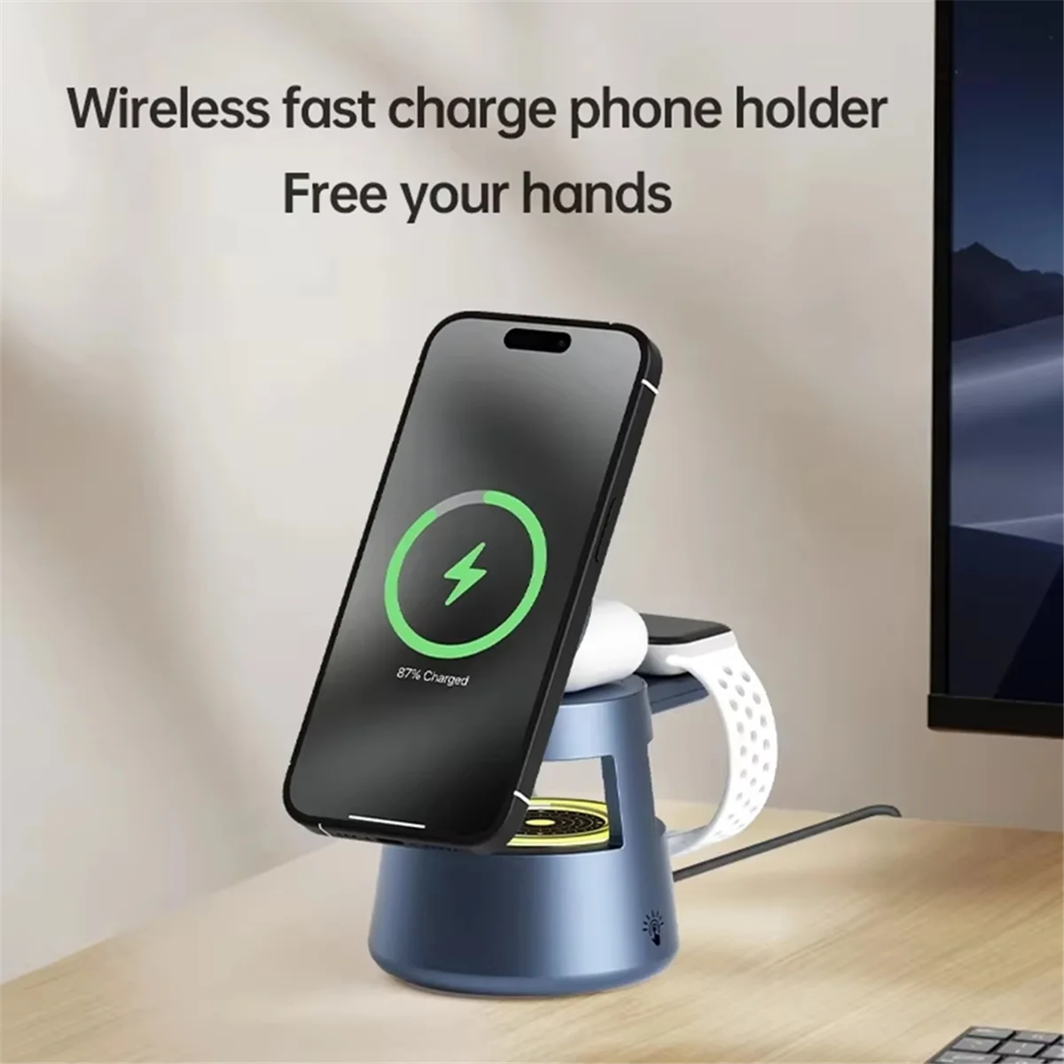 Bezprzewodowa ładowarka 5 w 1 Lampka nocna LED Głośnik Bluetooth do iPhone'a 16 15 14 Apple Watch 9 8 Airpods Pro