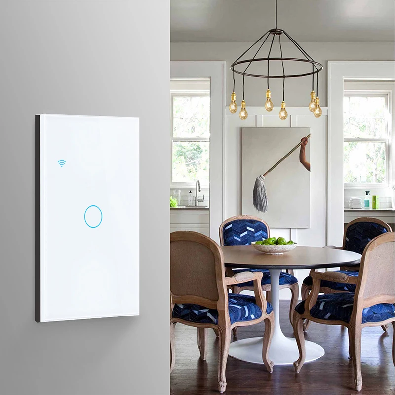 Tuya WiFi US Smart Light Switch Neutral Wire/No Neutral Wire Diperlukan 120 Type Wall Touch Switch Bekerja dengan Alexa, Google Home