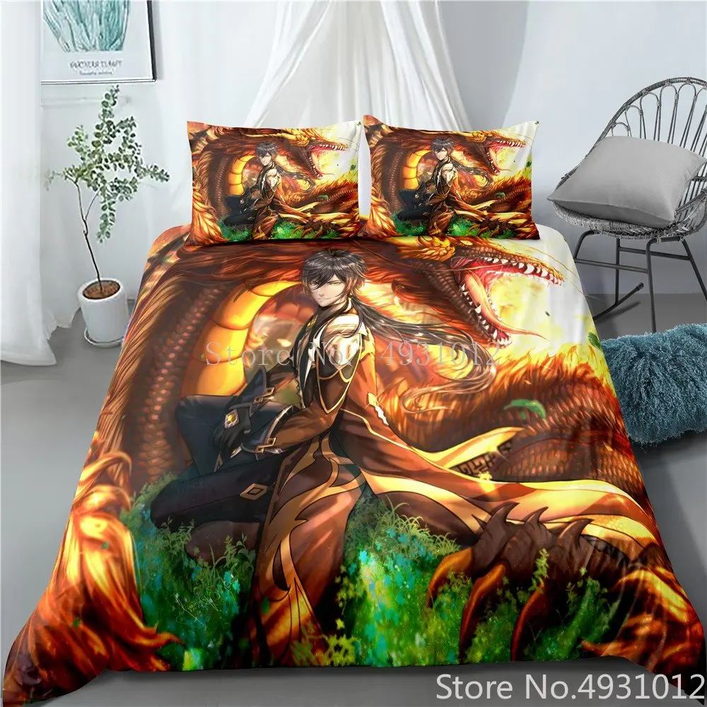 

3Pcs Game Original God Duvet Cover 3D Printing Adventure Game Bedding Set Cartoon Animation Bedclothes (no sheet)