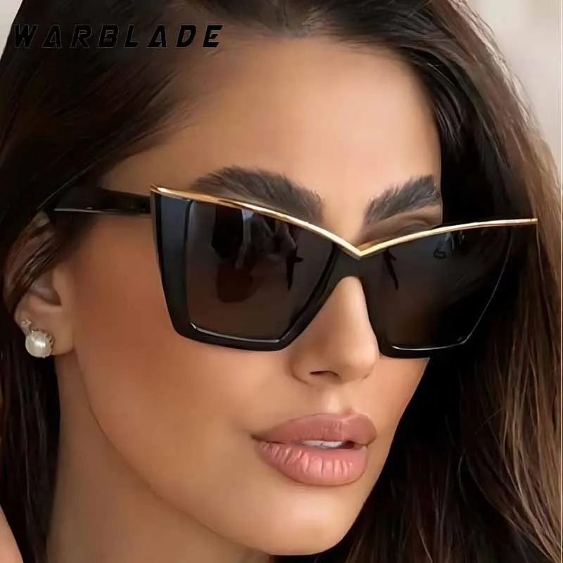 

Vintage Oversized Cat Eye Sunglasses Women Luxury Brand Designer Eyeglasses Summer Traveling Photography Sun Glasses Male UV400