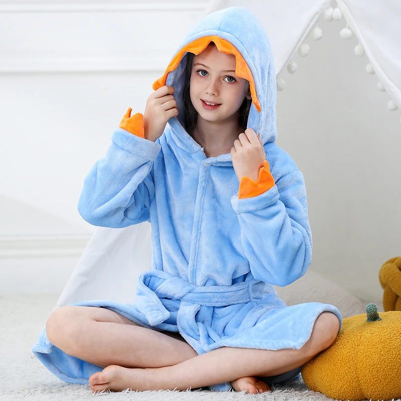 Boy and Girls Flannel Pajamas Robe Autumn and Winter Children Sleepwear Soft Hooded Kids Homewear 3-13 Years Dinosaur Bathrobes
