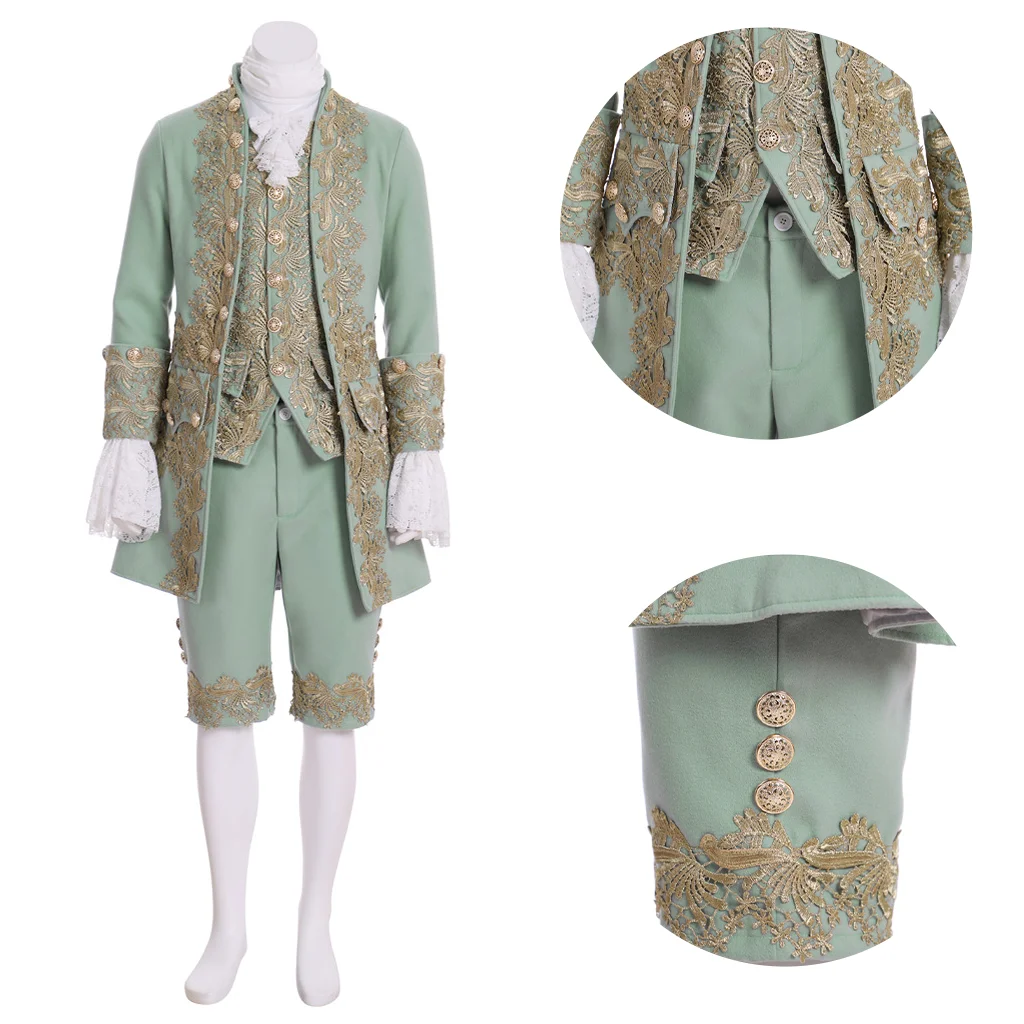 

18th century victorian tudor men's light green jacquard gentleman's uniform men's suit men's dress adult men's customization