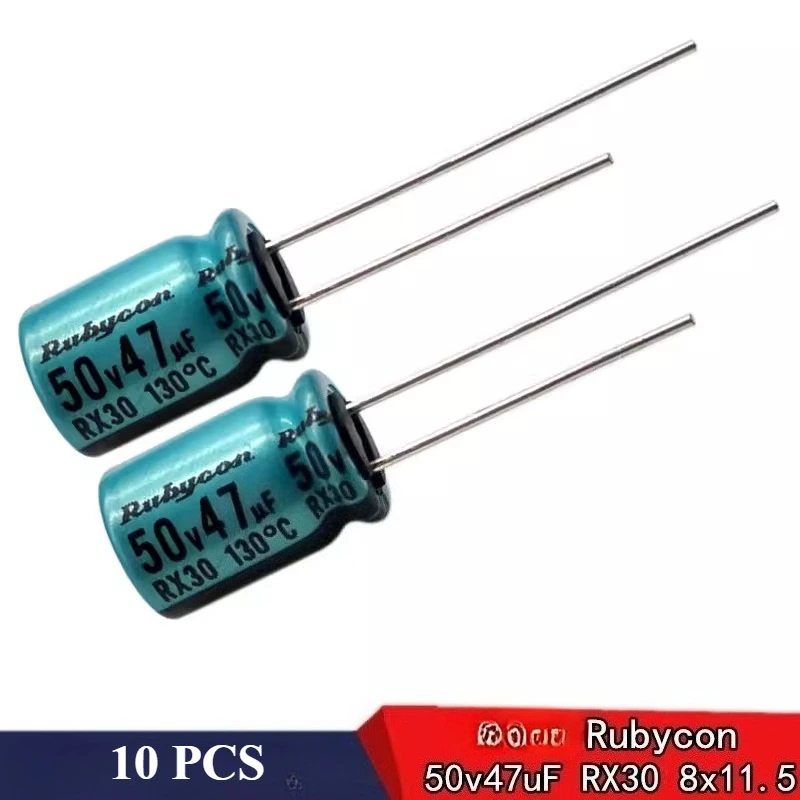 10PCS  47UF50V Rubycon 50v47uF Aluminum electrolytic capacitor RX30 can withstand high temperatures up to 130 degrees Celsius