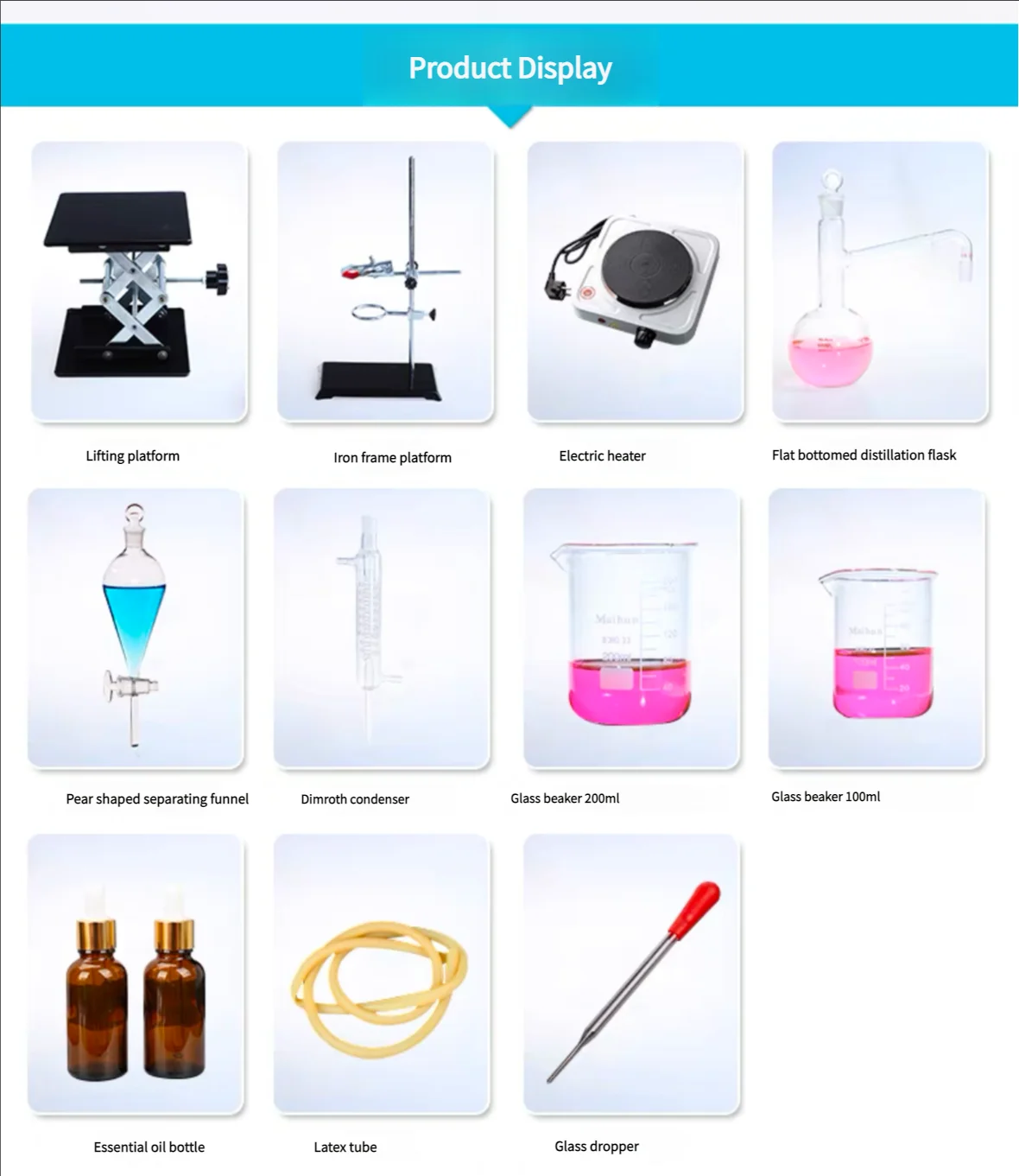 【Juego de 11 piezas】Dispositivo separador de extracción de aceite esencial Condensador de destilación Extracción de purificación de agua destilada Juego completo