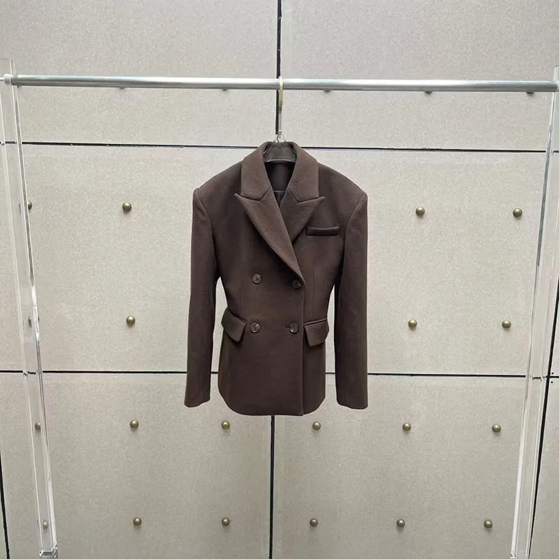 Wollen damesblazer, revers double-breasted taille-definieerend jack, premium kwaliteit, herfst/winter, nieuwe collectie, 2025, Y2K