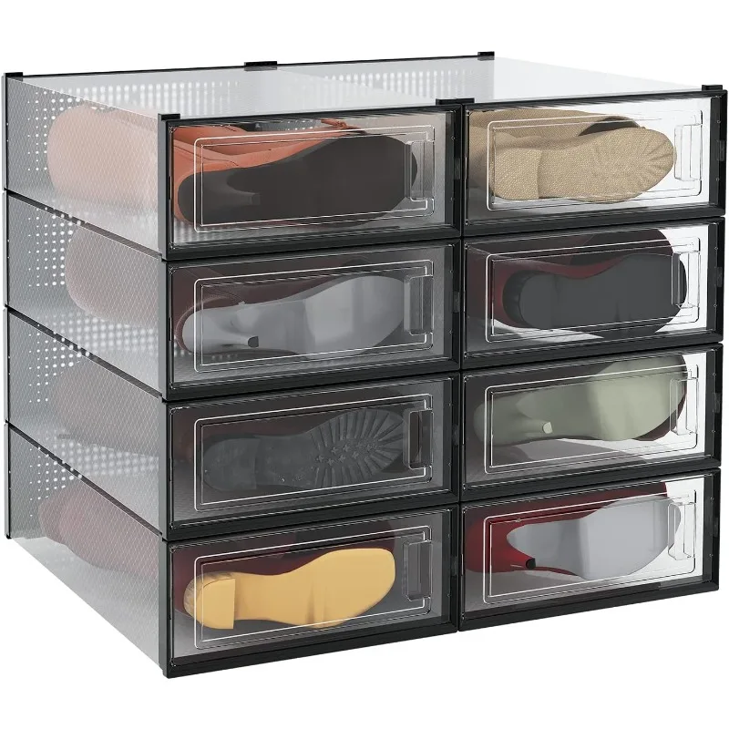 

8-Piece Boot Shoe Storage Box, Stackable Clear Plastic Shoe Organizer with Clear Door for Storing Shoes,