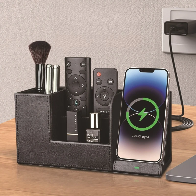 

Creative Office Pen Holder with Wireless Charging Multifunctional Desktop Storage Box Phone Wireless Charger Stand