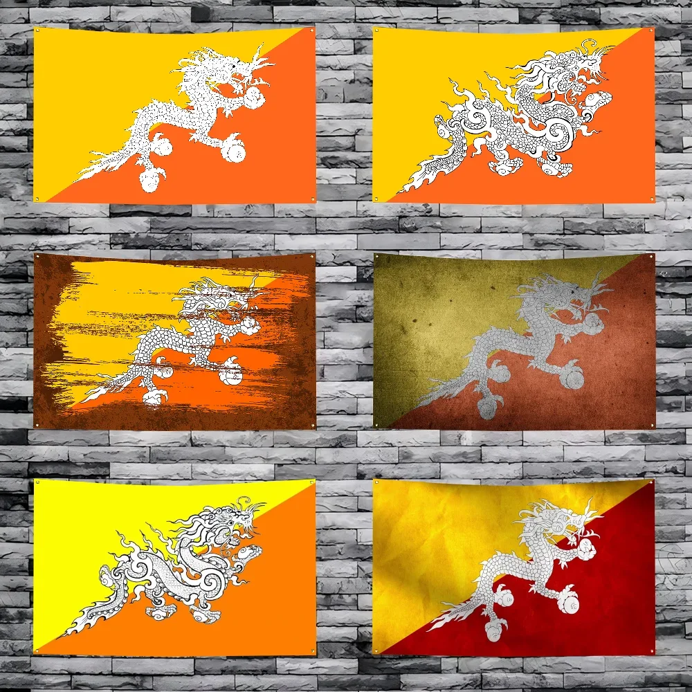 1pc Kingdom Of Bhutan Flag Banners Four Hole Flag Polyester Outdoor Decor Room Aesthetic