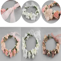 3D Artificial Flower Wreath Bride Women Flower Crown Hair Band Wedding Floral Headband Garland Ribbon Girl Hair Accessorie 2023