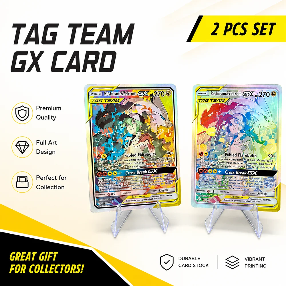 Anime PTCG Sammelkarten Reshiram & Zekrom GX Alternative Art 222/259 Seltene Cosmic Eclipse Englische Holo-Folie Sammelkarten