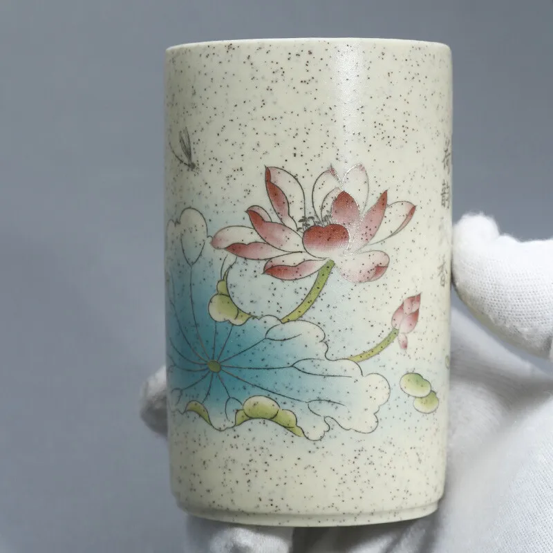 3.6" China Yixing Zisha White Jade Duan Clay Lotus Leaf Lotus Flower Cup